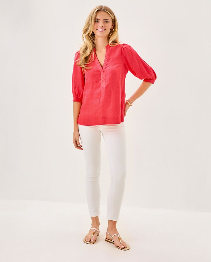 MIALEIGH ELBOW SLEEVE LINEN TOP