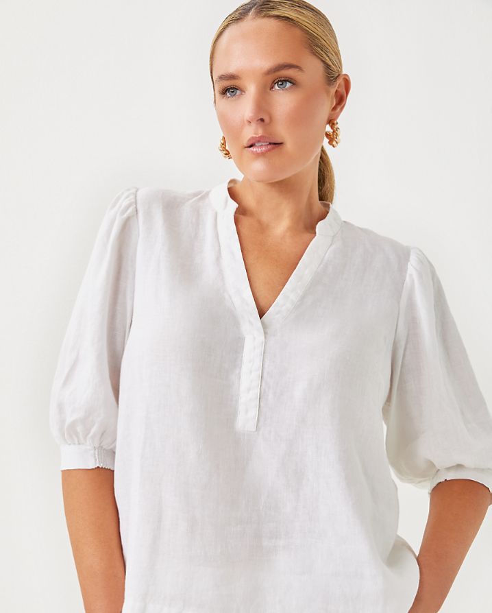 MIALEIGH ELBOW SLEEVE LINEN TOP