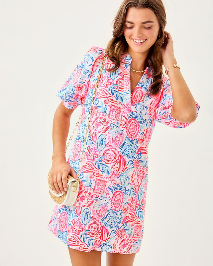 MIALEIGH ELBOW SLEEVE LINEN DRESS