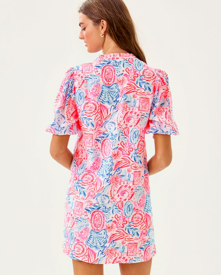 MIALEIGH ELBOW SLEEVE LINEN DRESS