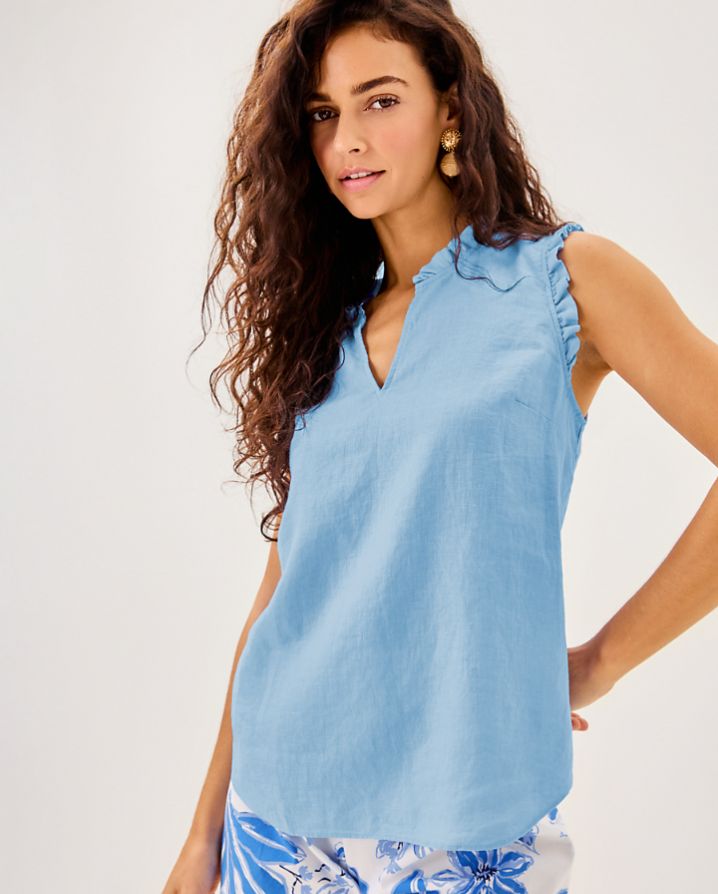 KAVALLA SLEEVELESS RUFFLE TOP