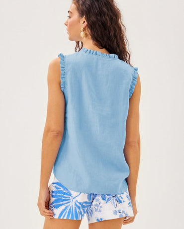 KAVALLA SLEEVELESS RUFFLE TOP