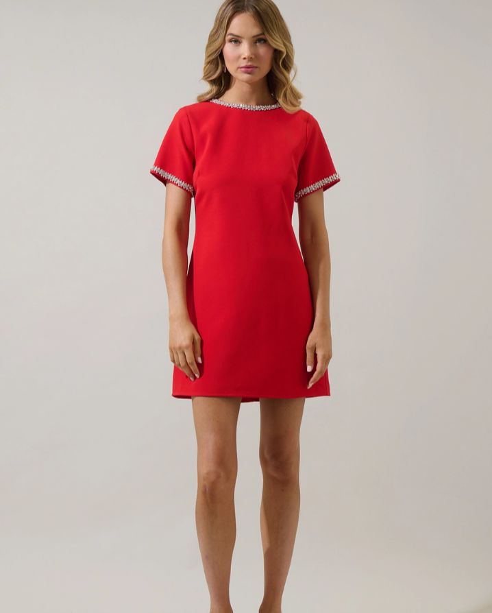 KAITLYN RHONESTONE SHIFT MINI DRESS