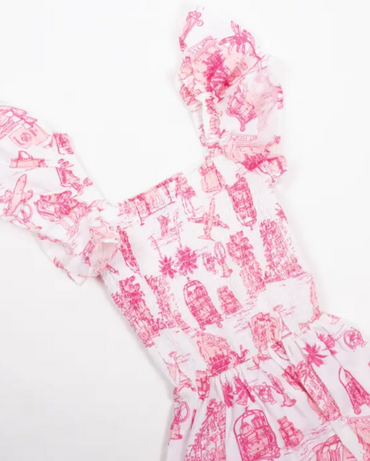 SMOCKED FLUTTER SLEEVE DRESS