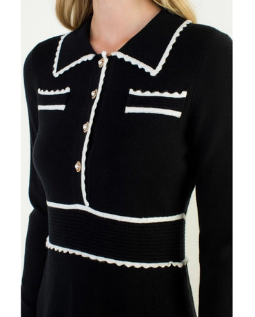 LONG SLEEVE COLLARED KNIT DRESS
