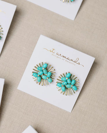 TURQUOISE SUNBURST STATEMENT STUD EARRINGS