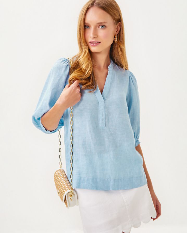 MIALEIGH ELBOW SLEEVE LINEN TOP