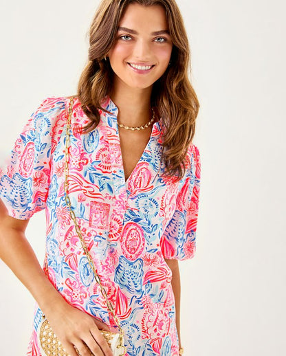 MIALEIGH ELBOW SLEEVE LINEN DRESS