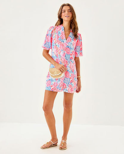 MIALEIGH ELBOW SLEEVE LINEN DRESS