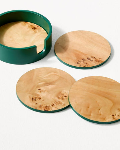 ROUND BURLWOOD COASTER SET