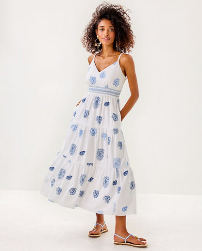 ZANNA EMBROIDERED COTTON MIDI DRESS