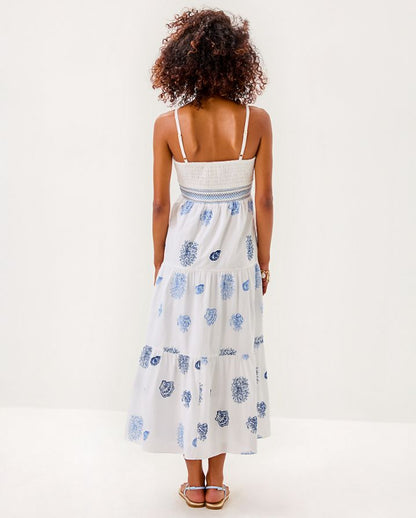 ZANNA EMBROIDERED COTTON MIDI DRESS