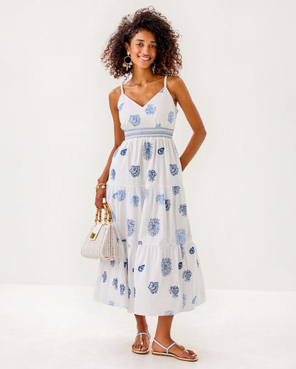 ZANNA EMBROIDERED COTTON MIDI DRESS