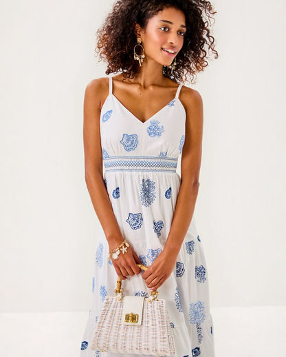 ZANNA EMBROIDERED COTTON MIDI DRESS