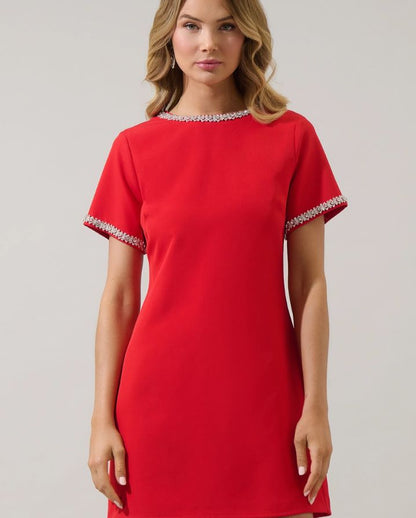 KAITLYN RHONESTONE SHIFT MINI DRESS