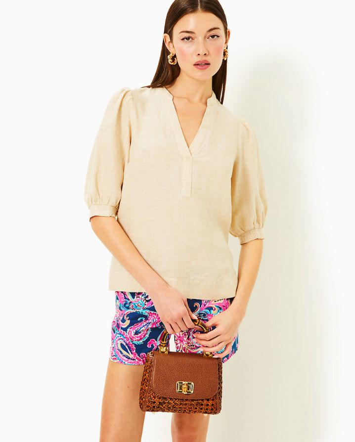 MIALEIGH ELBOW SLEEVE LINEN TOP