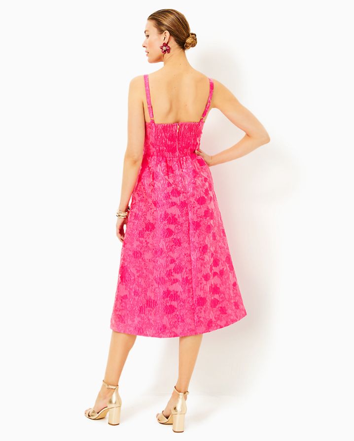 ELLARA JACQUARD MIDI BOW DRESS