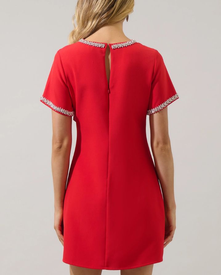 KAITLYN RHONESTONE SHIFT MINI DRESS