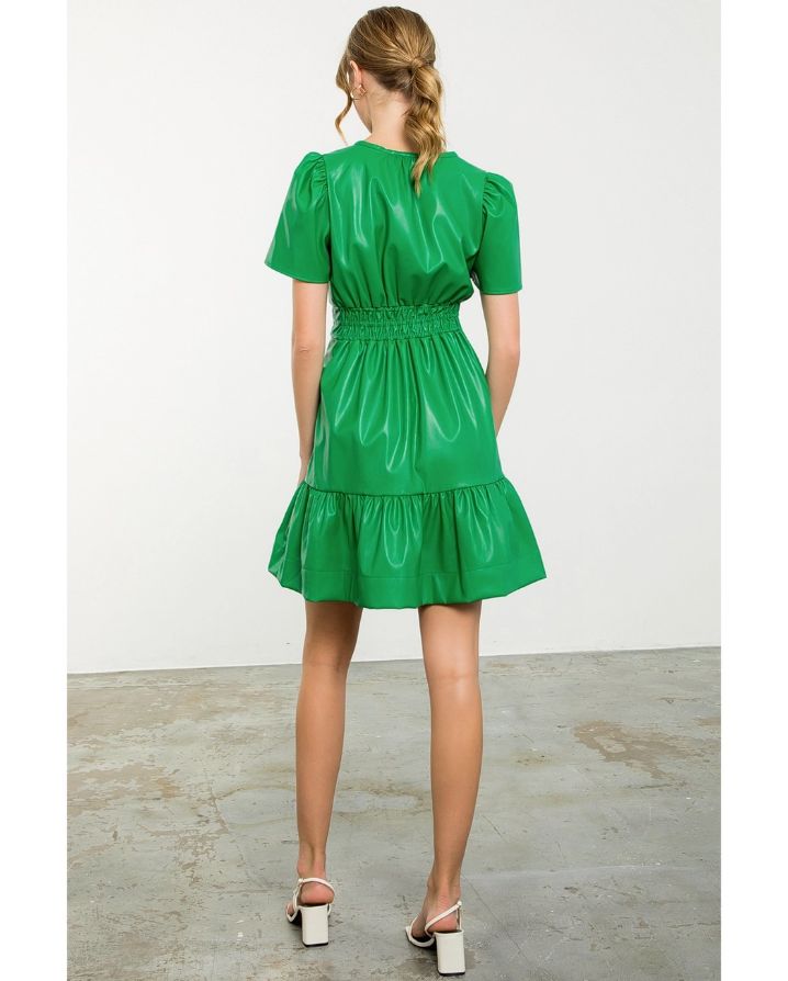 SMOCKED WAIST LEATHER DRESS