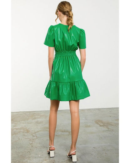 SMOCKED WAIST LEATHER DRESS