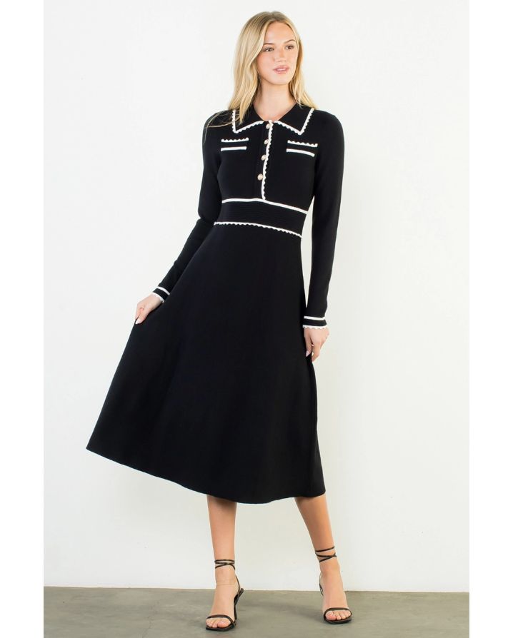 LONG SLEEVE COLLARED KNIT DRESS