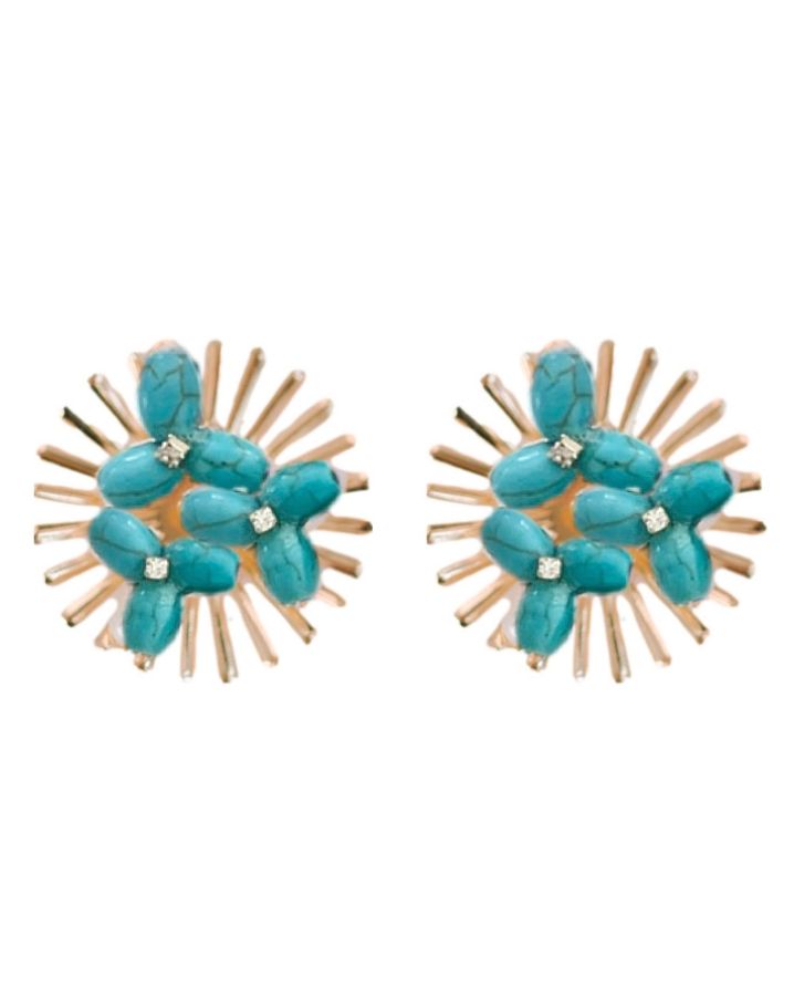 TURQUOISE SUNBURST STATEMENT STUD EARRINGS